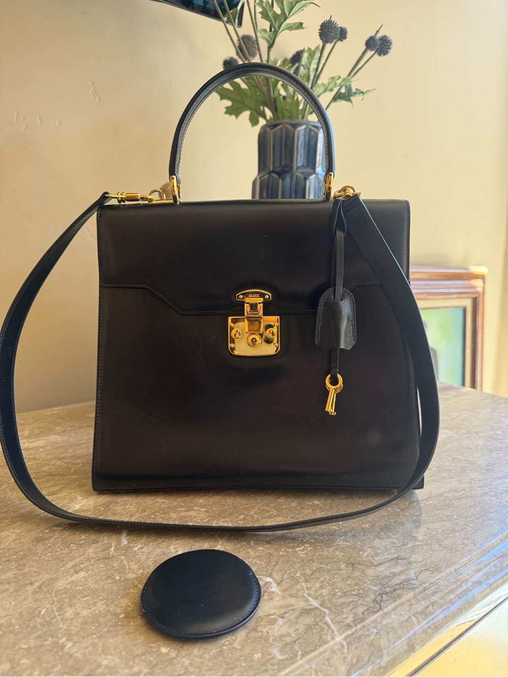 Gucci Lady Lock  Black Leather Top-Handle Satchel with Gold Lock Authentic!!